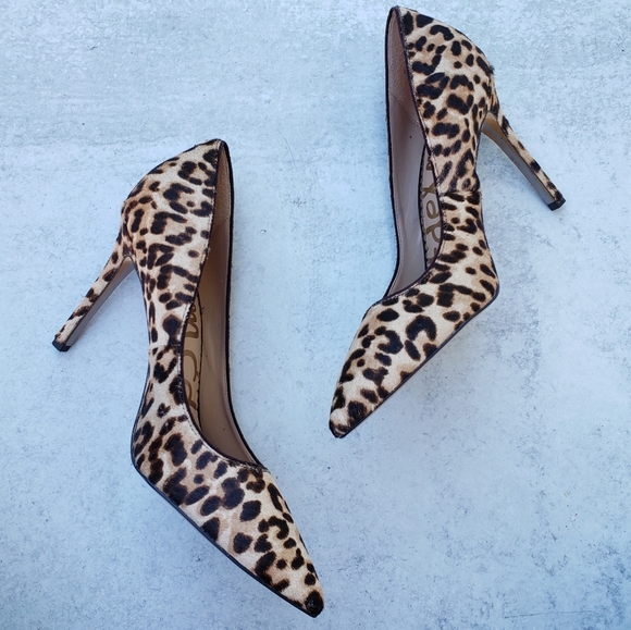 Sam Edelman Leopard Print Heels Pumps Pointed Toe Calf Hair SZ 6 - Picture 4 of 8